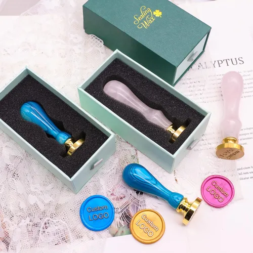 Miniatura 6 de SWANGSA Sello de cera personalizado, mango de ónix azul, sello de sellado personalizado, ideal para decorar invitaciones de boda, fiesta, embalaje