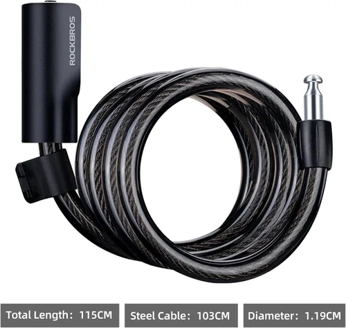 Miniatura 6 de ROCKRBOS - Candado de cable para bicicleta con llaves, 2 llaves y 1 soporte de montaje, carcasa de bloqueo de ABS, bloqueo de cable
