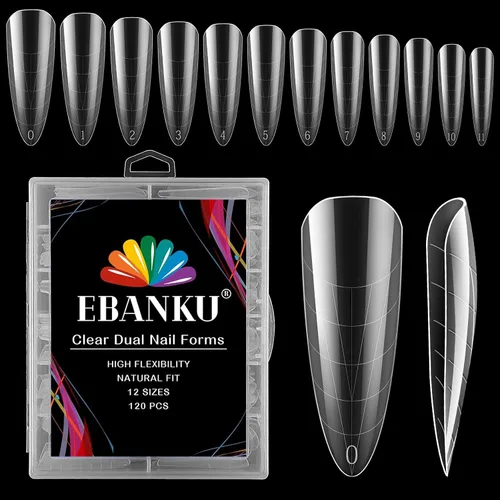 Miniatura 9 de EBANKU - 96 piezas de kit de formas de uñas de doble cara, transparentes y mate, molde de uñas completo, puntas para extensión de uñas acrílicas