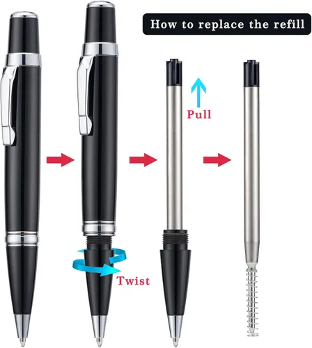 Miniatura 3 de Wikult Juego de 3 mini bolígrafos con recambios adicionales, tinta negra de punta media de 0.039 in, bolígrafo de metal de escritura suave