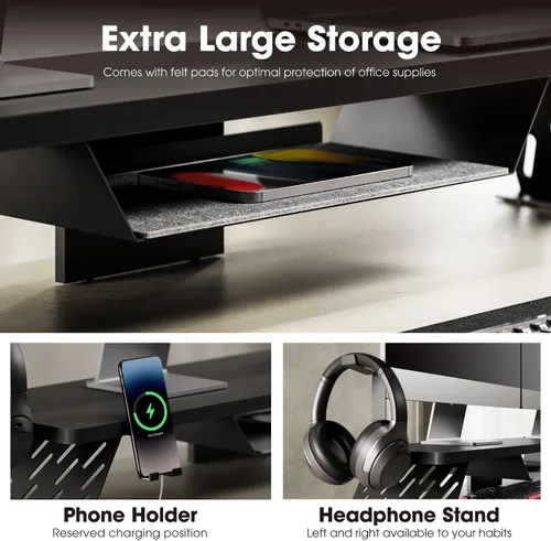 Miniatura 3 de Fenge Soporte de monitor doble, elevador de monitor de 42.5 pulgadas para escritorio, estante de escritorio de madera para 2 monitores, estante