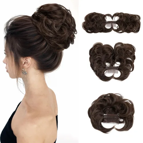 Miniatura 15 de Postizo de Cabello de Moño Despeinado con Peine Lateral Clip en Postizo de Moño para Mujeres Corto Natural Liso Versátil Estilos Ajustables Piezas