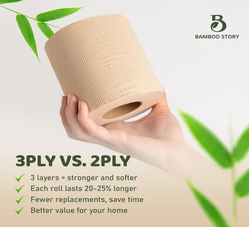 Miniatura 6 de Bamboo Story, Papel higiénico de bambú sin blanquear, 12 rollos, 3 capas y 300 hojas de papel higiénico de bambú, certificado FSC, biodegradable