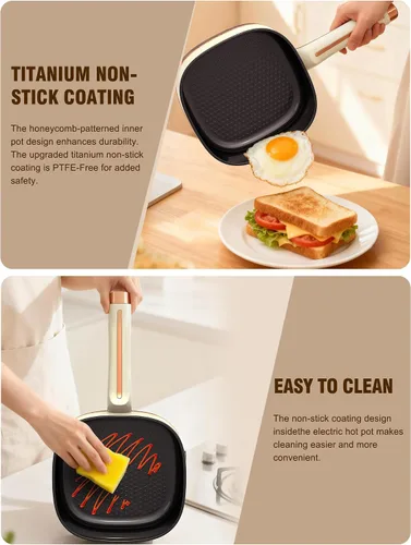 Miniatura 3 de Olla eléctrica para cocinar 2.5L antiadherente portátil olla para saltear sartén para sopa de ramen, carne de avena, dormitorio, viaje, olla