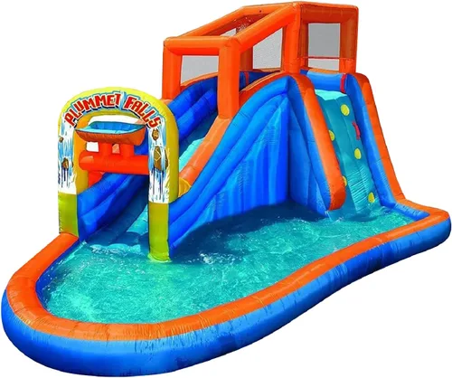 Banzai Parque acuático inflable de Plummet Falls con tobogán acuático, rociador y pared de escalada