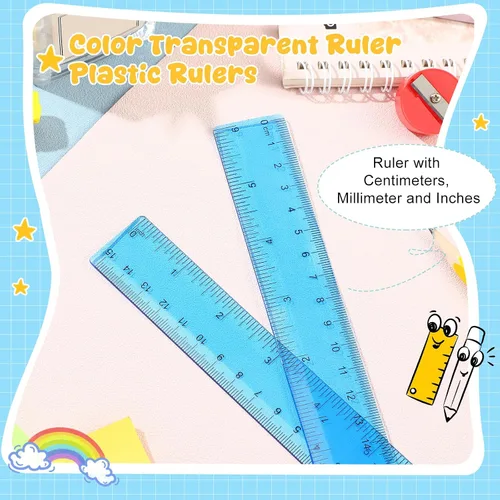 Miniatura 4 de EBOOT Paquete de 2 reglas de plástico rectas, herramienta de medición de plástico para la oficina escolar de estudiantes, color azul, 6 pulgadas