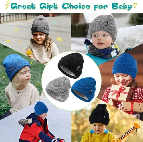 Miniatura 7 de ZUPPAD Baby Beanie Hat 3 Packs Toddler Girls Boys Baby Hats Winter Warm Knitted Thermal with Fleece Lining Kids Winter Hat