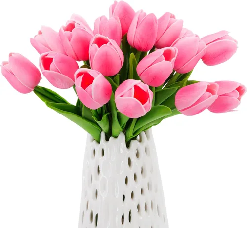 Miniatura 17 de 30 tulipanes reales al tacto, flores de poliuretano, tulipanes artificiales para arreglos de boda, fiesta, Pascua, primavera, hogar, comedor, Rosa