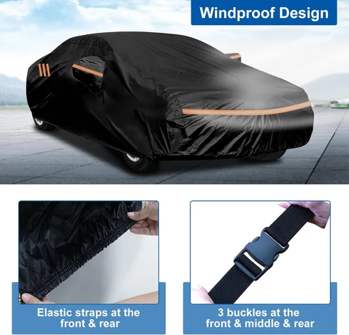 Miniatura 6 de Funda de automóvil para todo tipo de clima para sedán, hasta 193 pulgadas, funda premium para interiores y exteriores con tira reflectante larga