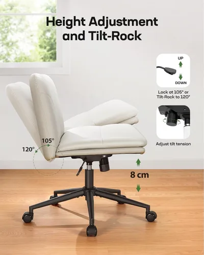 Miniatura 6 de Marsail Criss Cross Office Chair with Wheels, Armless Wide Desk Chair for Active Sitting, PU Leather Cross Legged Chair for Home Office