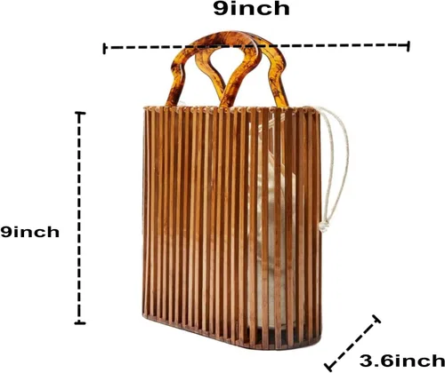 Miniatura 2 de Bolso de bambú de moda para mujer con asa de acrílico, bolsa de cubo de verano para playa