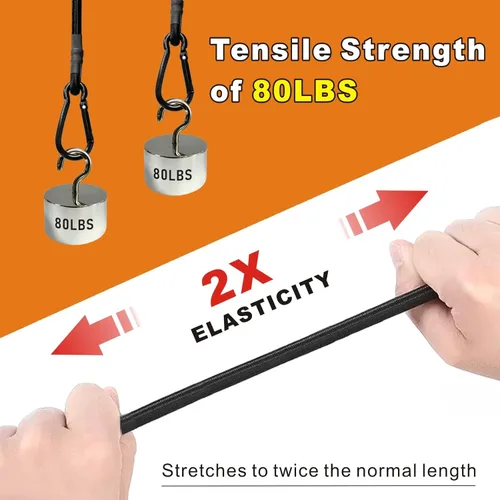 Miniatura 2 de BEXSLE Cuerdas elásticas con ganchos de mosquetón resistentes, correas elásticas negras para exteriores, cuerda elástica de grado industrial fuerte