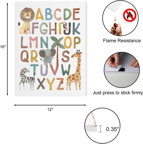 Miniatura 6 de Póster ABC para decoración de pared de cuarto de bebé, arte bohemio del alfabeto para pared de aula, arte de pared de niños de animales de safari