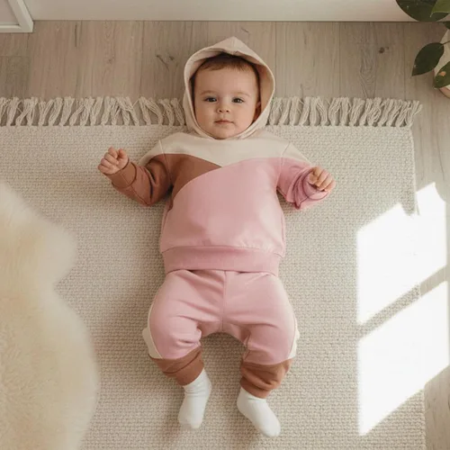 Miniatura 130 de Conjunto de ropa de otoño e invierno para bebé y niño, sudadera larga con capucha y pantalones para niños pequeños, 6, 12, 18, 24 meses, 2T