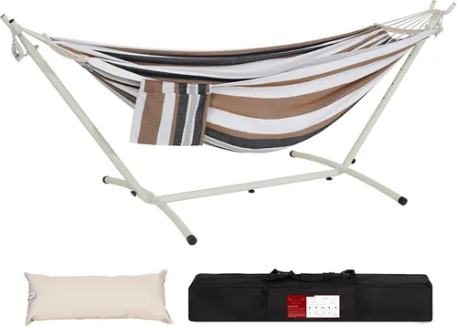 Miniatura 17 de Lazy Daze Hammocks Hamaca doble con soporte de acero de 9 pies que ahorra espacio, incluye funda de transporte portátil, capacidad de 450 libras