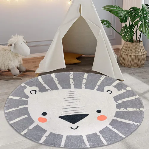 Miniatura 7 de ABREEZE Alfombra redonda de león de 2.6 pies, alfombra de juegos para niños, alfombra de juegos para niños, lavable, antideslizante, con temática