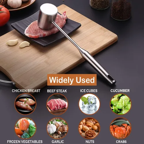 Miniatura 7 de Ablandador de carne, martillo de carne, mazo de carne de cocina de doble cara con mango de agarre cómodo, golpeador de carne de acero inoxidable 304
