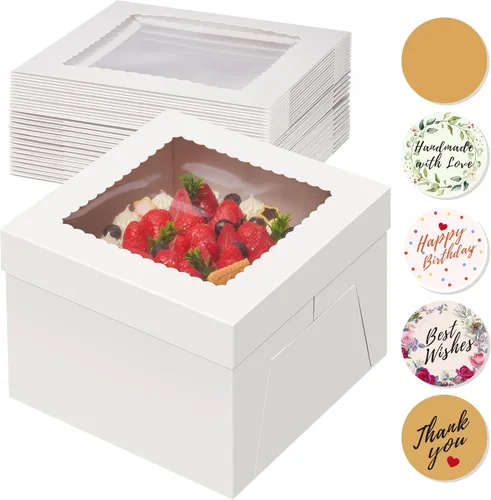 Miniatura 9 de Kootek 15 cajas para tartas, caja de pastel de 10 x 10 x 5 pulgadas con ventana, cajas blancas para hornear, cajas grandes para hornear, caja