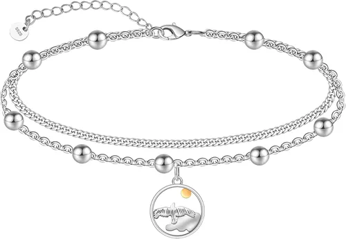 Miniatura 63 de CHIC & ARTSY Tobilleras de plata de ley S925 para mujer, pulsera de tobillo ajustable multicapa para playa, joyería de verano para mujer, de 10 a 11