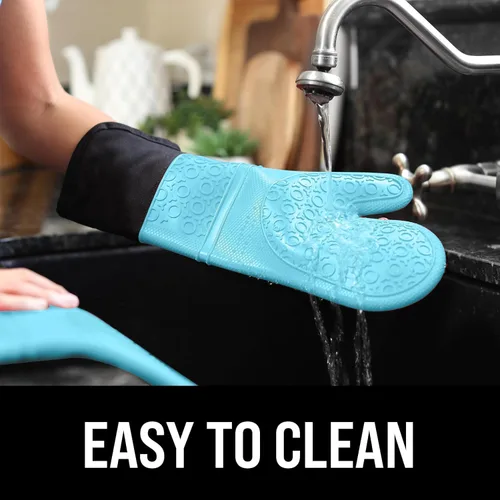 Miniatura 7 de HOMWE - Manopla de horno profesional y extralarga de silicona, guantes con forro acolchado, agarraderas resistentes al calor, guantes flexibles