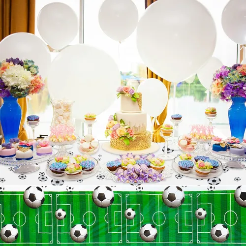 Miniatura 6 de Irenare 2 piezas de decoración de fiesta de cumpleaños de fútbol de 5 x 3 pulgadas, telón de fondo de fútbol de feliz cumpleaños de 108 x 54