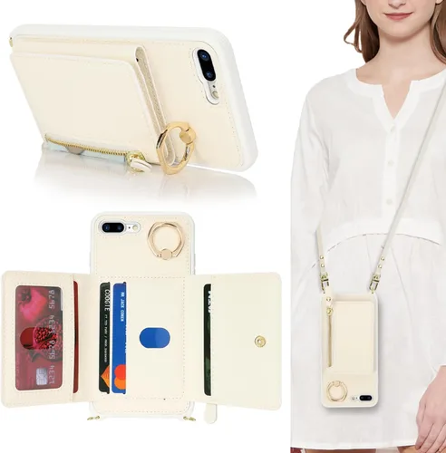 Miniatura 18 de Funda para iPhone 8 Plus con Portarjetas, Funda de Teléfono para iPhone 8 Plus con Correa Bandolera Cordón Anillo de Soporte, Funda Cartera iPhone 7