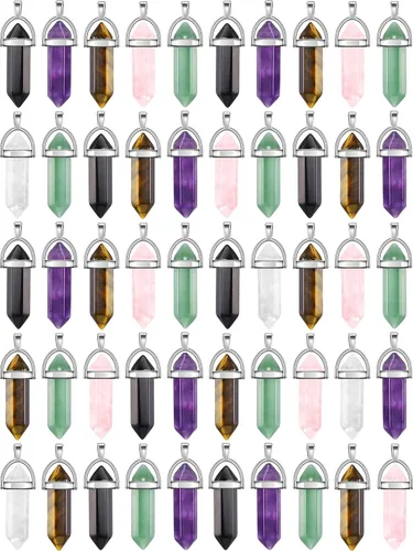 30 colgantes hexagonales de cristal natural, dije de piedra de cuarzo puntiagudo, en forma de bala, piedras preciosas curativas para hacer collares