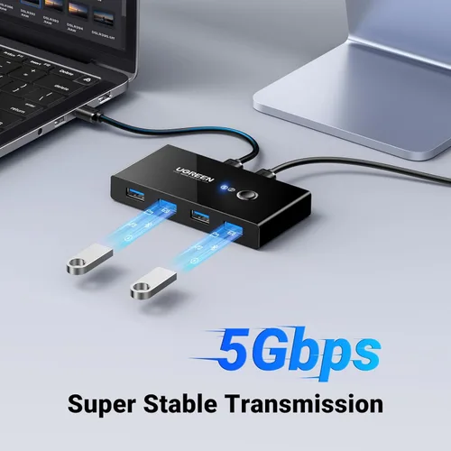 Miniatura 3 de UGREEN Selector de interruptor USB 3.0, 2 computadoras compartidas, 4 puertos USB, conmutador USB para PC, portátil, teclado, ratón, impresora