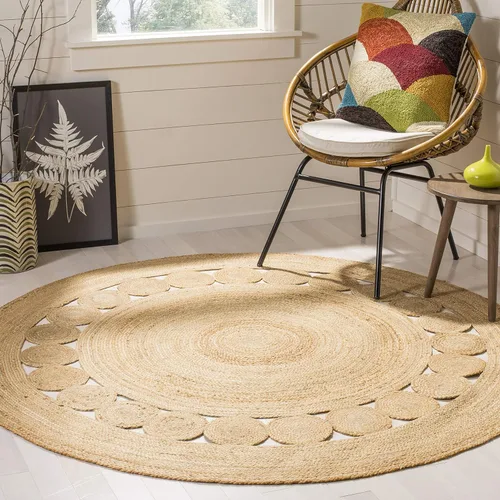 Miniatura 5 de SAFAVIEH Alfombra de Área de 11' Redonda - Colección de Fibra Natural - Grande - Marrón Natural, Yute Hecho a Mano, Diseño Trenzado Bohemio