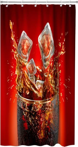 Cortina de ducha de bebidas heladas, juego de decoración de baño con ojales y ganchos, 36 pulgadas de ancho x 72 pulgadas de alto, rojo y negro