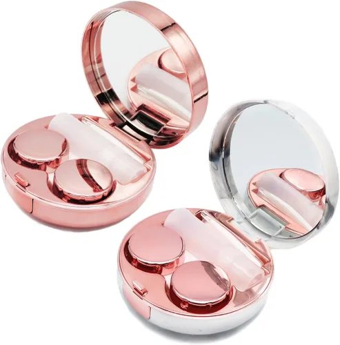 Vastsoon Paquete de 2 fundas portátiles para lentes de contacto, kit de herramientas de extracción de lentes de colores con espejo para viajes (oro