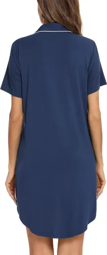 Miniatura 36 de Samring Camisón de pijama para mujer, manga corta/larga, con botones, camisón para dormir, camisón para novio, talla XXL