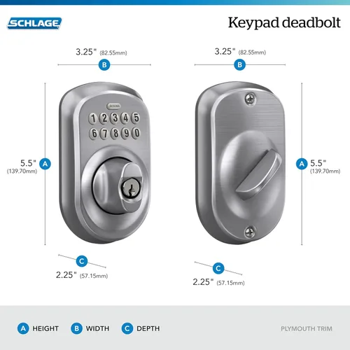 Miniatura 3 de Schlage - Cerrojo de seguridad Plymouth BE365 PLY 626 con teclado, cerradura de entrada electrónica sin llave, cromo satinado
