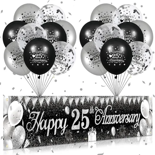 Miniatura 8 de Decoraciones de aniversario de boda de 50 años, pancarta de feliz 50 aniversario de oro blanco y 18 globos dorados de aniversario de boda 50