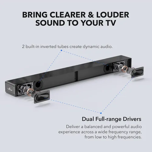 Miniatura 4 de LARKSOUND Barra de sonido pequeña para TV, PC, juegos, sistema de sonido envolvente, mini barra de sonido de altavoz de TV con conexiones