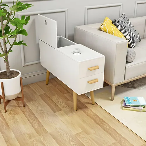 Miniatura 15 de Mesa auxiliar, mesa auxiliar de madera moderna con cajones y gran almacenamiento para almacenamiento compacto, muebles de oficina en casa, 1 natural