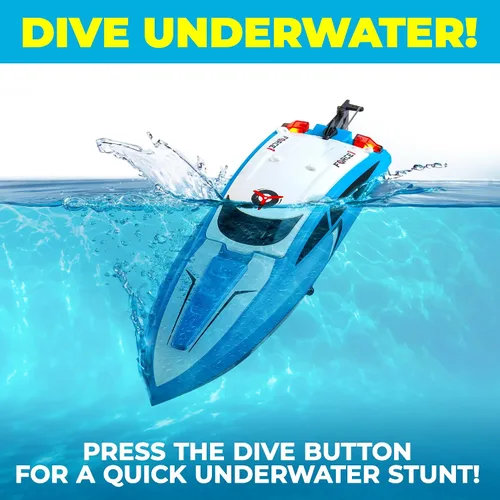 Miniatura 3 de Force1 Velocity Blue Fast RC Boat - Barcos de control remoto para adultos y niños, mini barcos RC de carreras de velocidad submarina para piscinas