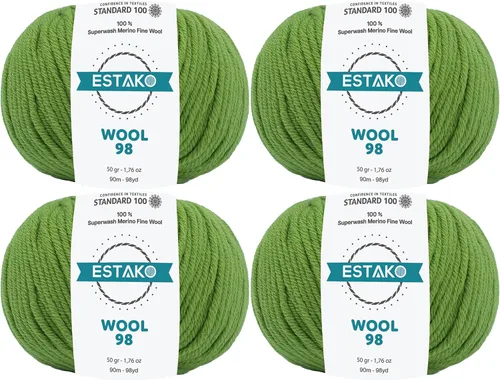 Miniatura 35 de Estako Lana 98 100% Lana Merina Superwash Lana Media Lana Lana Suave Tejido y Crochet Hilo 1.76 oz (50gr) 98 yds (295.3 ft) (6147 - Off White)
