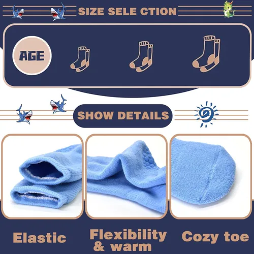 Miniatura 5 de SkiBeaut Calcetines antideslizantes para niños pequeños, 6 pares de medias pantorrillas, almohadilla gruesa antideslizante, calcetines cálidos