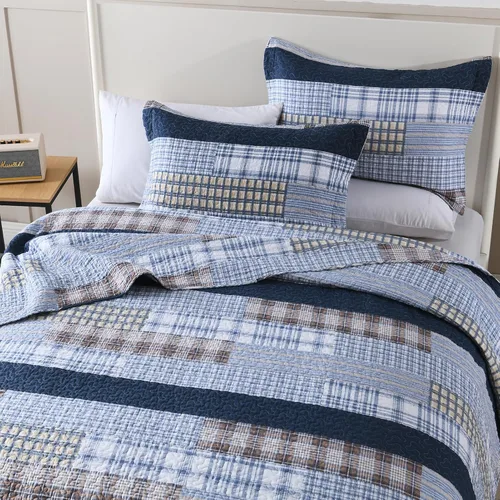 Miniatura 4 de Y-PLWOMEN Colcha tamaño Queen – Colcha reversible de 100% algodón a rayas estilo granja, ligera, acogedora y moderna, ropa de cama de campo