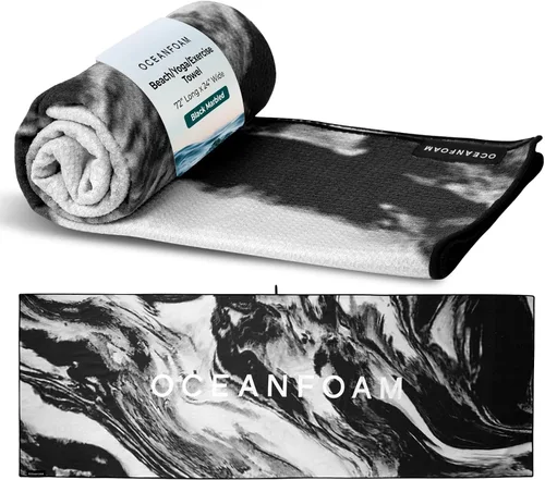 Miniatura 12 de Oceanfoam Toalla de playa ligera, absorbente, de secado rápido, resistente a la arena, antideslizante, ideal para entrenamientos, yoga, pilates