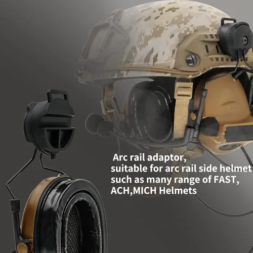 Miniatura 4 de Auriculares tácticos con adaptador de riel ARC, protección auditiva con almohadillas de gel para deportes de airsoft Marrón coyote