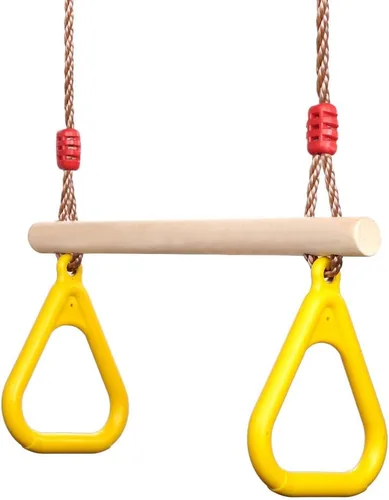 PELLOR - Barra de trapecio de madera para juegos infantiles con anillos de gimnasio de plástico, juego de columpio para diversión en interiores y