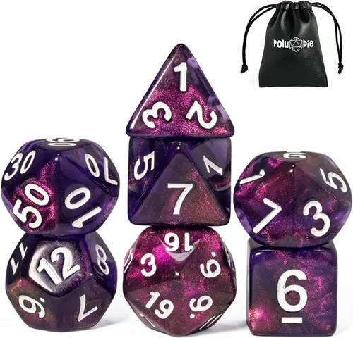 Miniatura 33 de Juego de dados DND de 7 dados poliédricos con una bolsa de dados de cuero, juego de dados D&D para juegos de mesa RPG (negro)