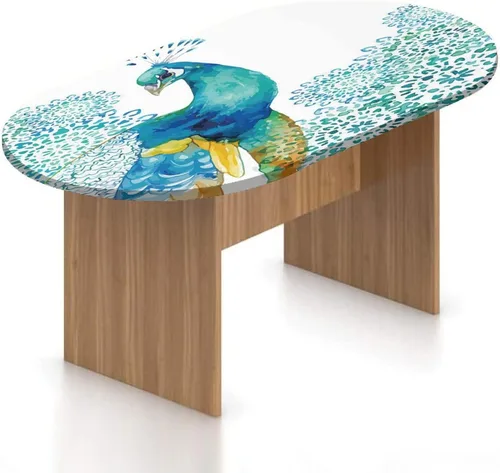 Miniatura 24 de XISUNYA Mantel ovalado ajustable, mantel de poliéster elástico de pavo real, mantel ajustable con estampado de flor de primavera japonesa, se adapta