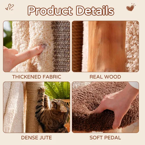 Miniatura 6 de RPZ Árbol para gatos de madera maciza de lujo de 54.7 pulgadas para gatos pequeños a medianos, poste rascador de madera natural con rama real