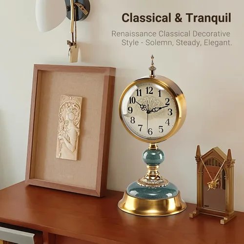 Miniatura 2 de Reloj de mesa vintage de 6 pulgadas, reloj de escritorio antiguo, reloj de aniversario retro con cuerpo de metal y cerámica, relojes de mesa