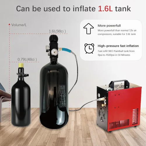 Miniatura 3 de Thunder - Compresor de aire PCP de 4500 psi, recarga de hasta 1.6 L, llenado rápido para pistolas de aire o tanque de paintball, apagado automático