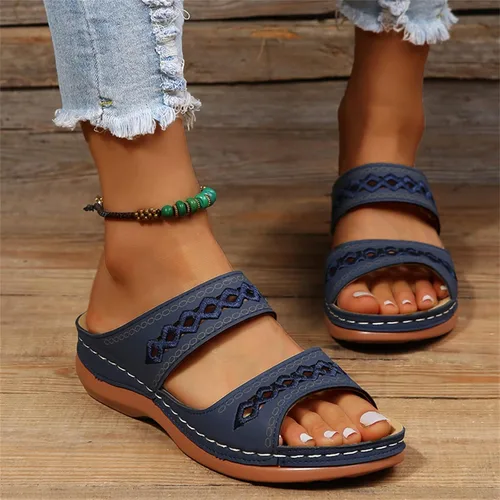 Miniatura 145 de Ladmiple Sandalias ortopédicas florales de moda 2023 con soporte de arco, zapatillas romanas casuales con puntera abierta