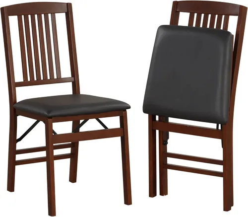GOFLAME Juego de 2 sillas de comedor plegables tapizadas de piel sintética con asiento acolchado y patas de madera de goma, sillas plegables sin